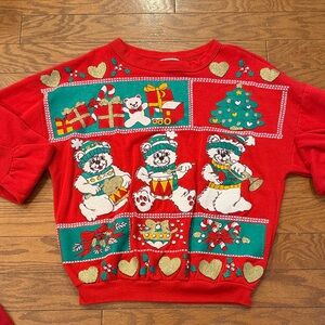 Vintage 1980’s Festive Red Christmas Sweater with Bears